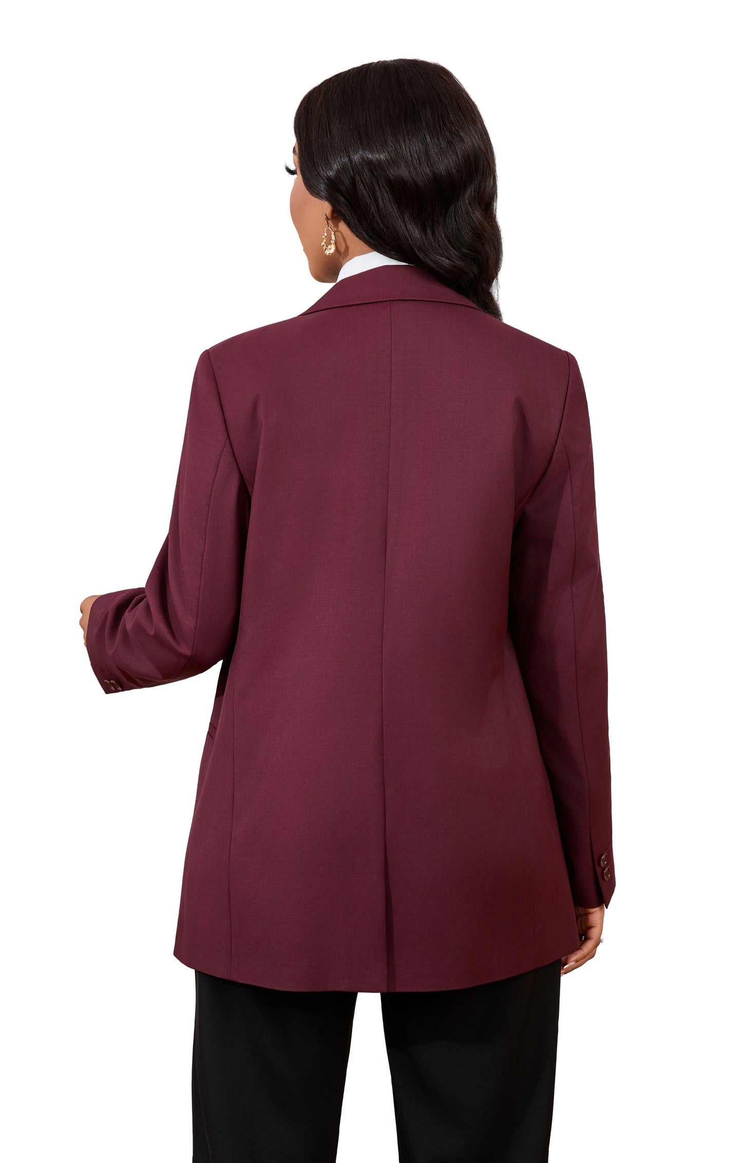 Burgundy Double-Breasted Wool Blend Women’s Blazer