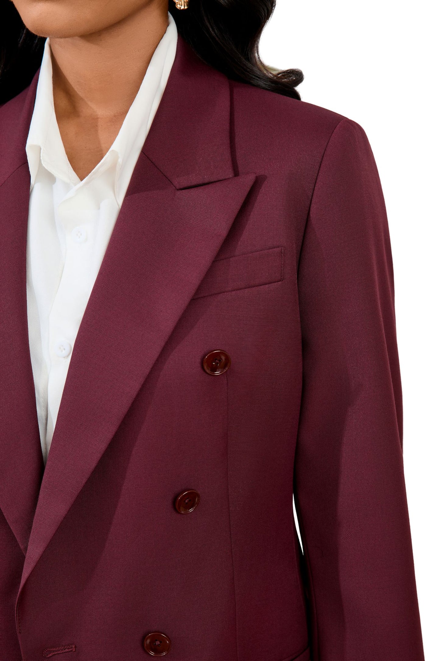 Burgundy Double-Breasted Wool Blend Women’s Blazer