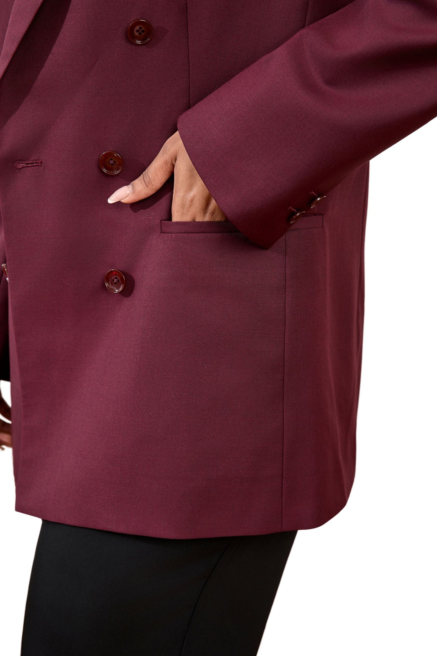 Burgundy Double-Breasted Wool Blend Women’s Blazer