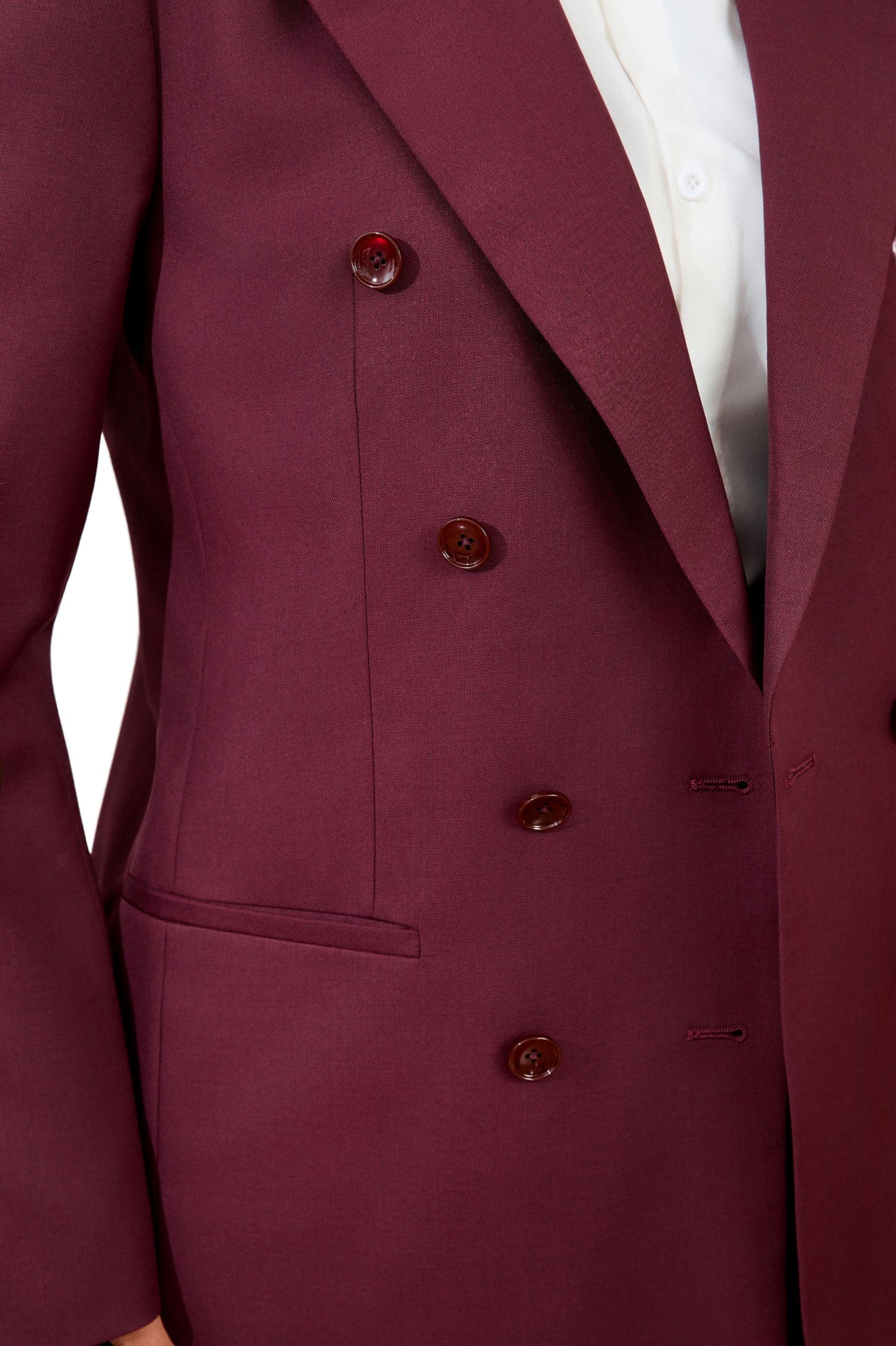 Burgundy Double-Breasted Wool Blend Women’s Blazer