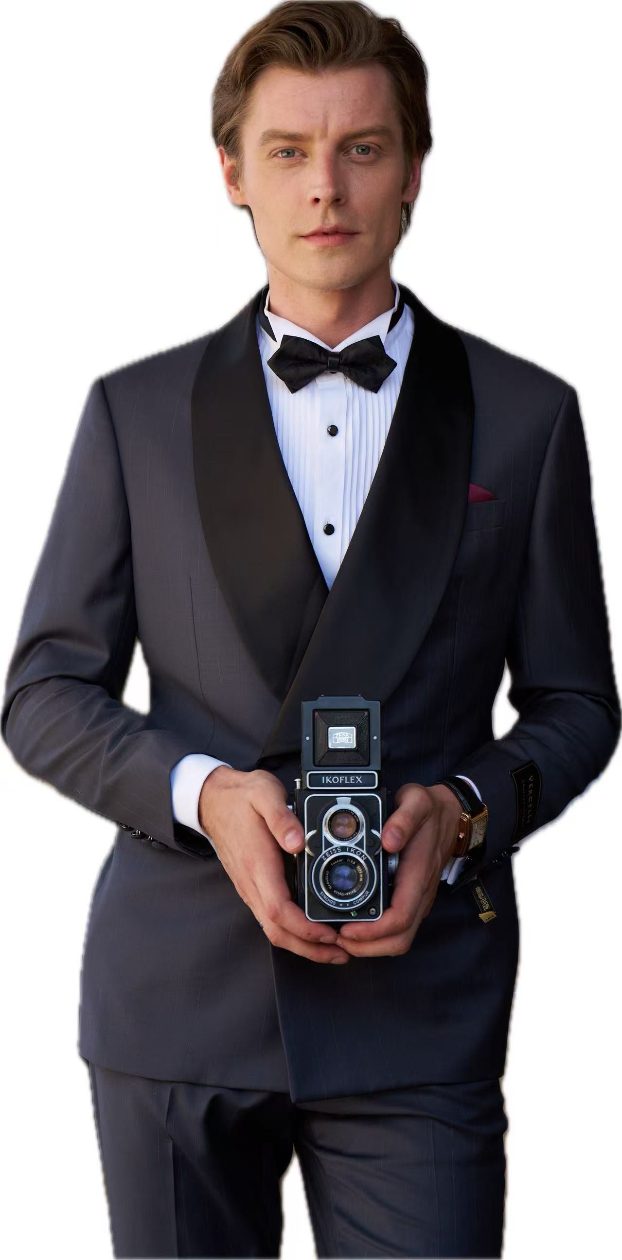 100% Wool Black Double-Breasted Suit