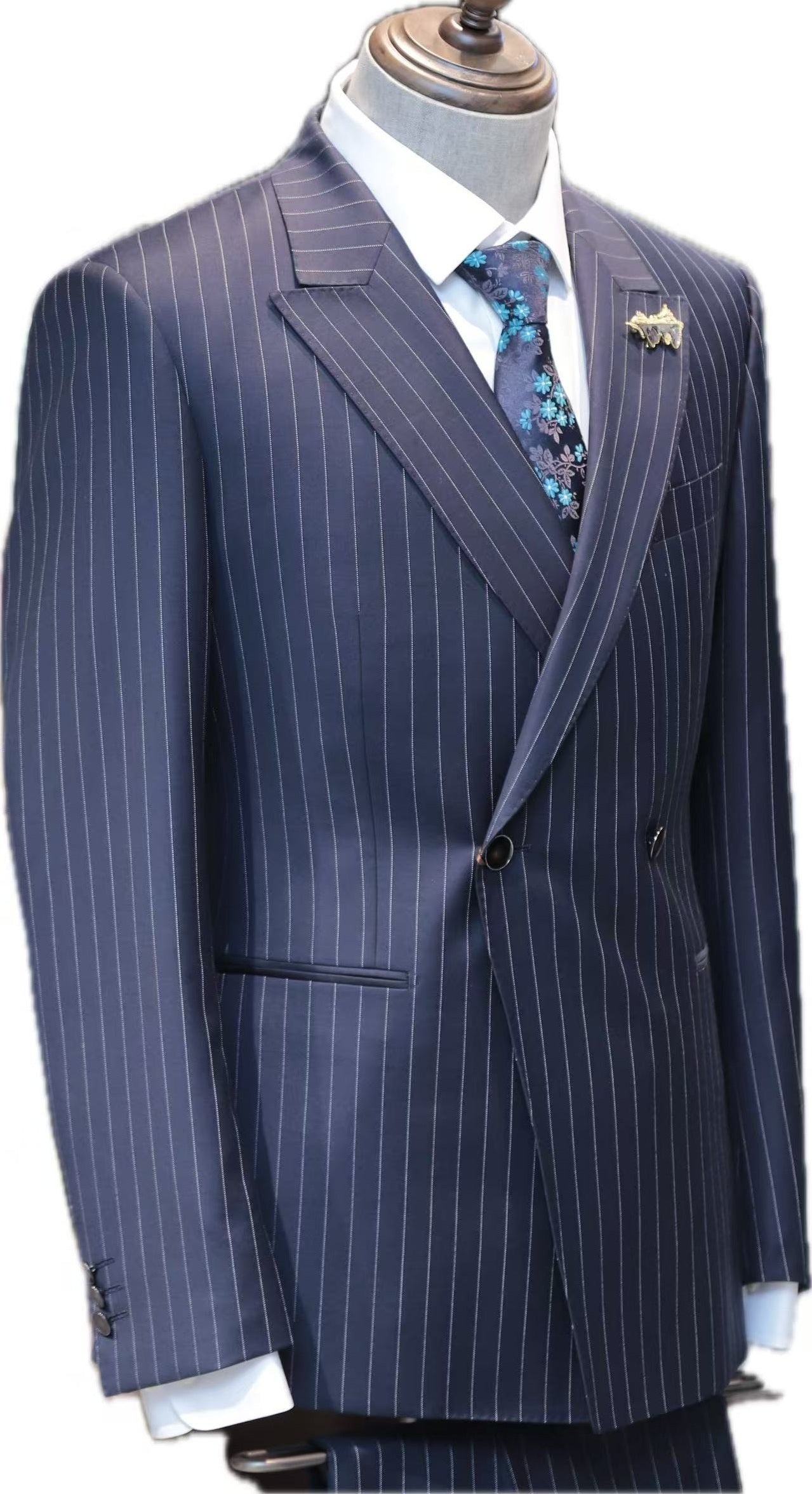 Double-Breasted Wool Pinstripe Suit