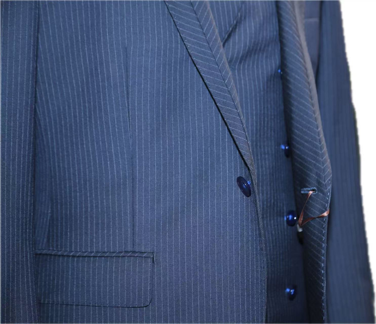 Navy Pinstripe Wool 3-Piece Suit Set