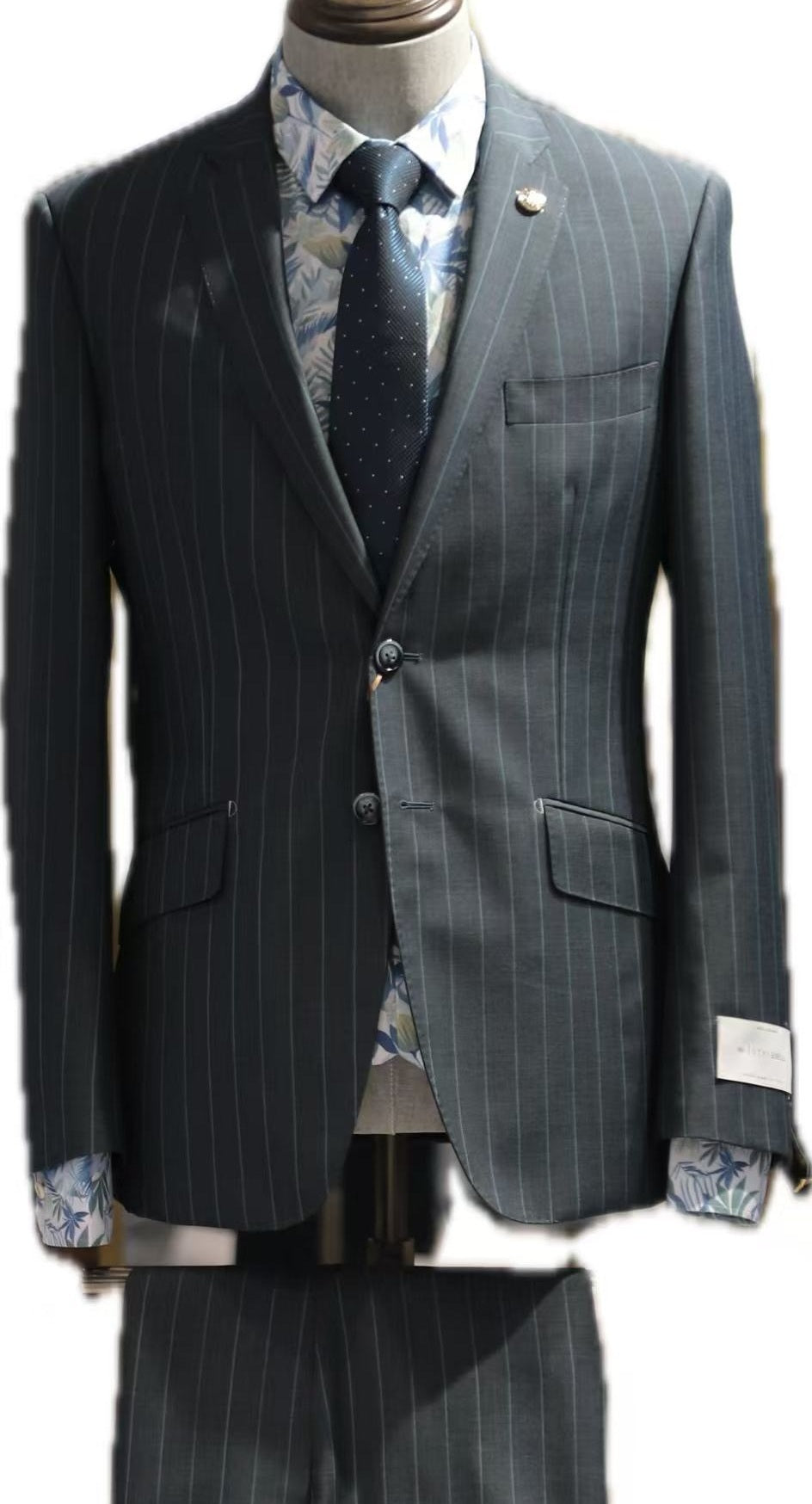 Dark Pinstripe Wool Mohair Business Suit Set