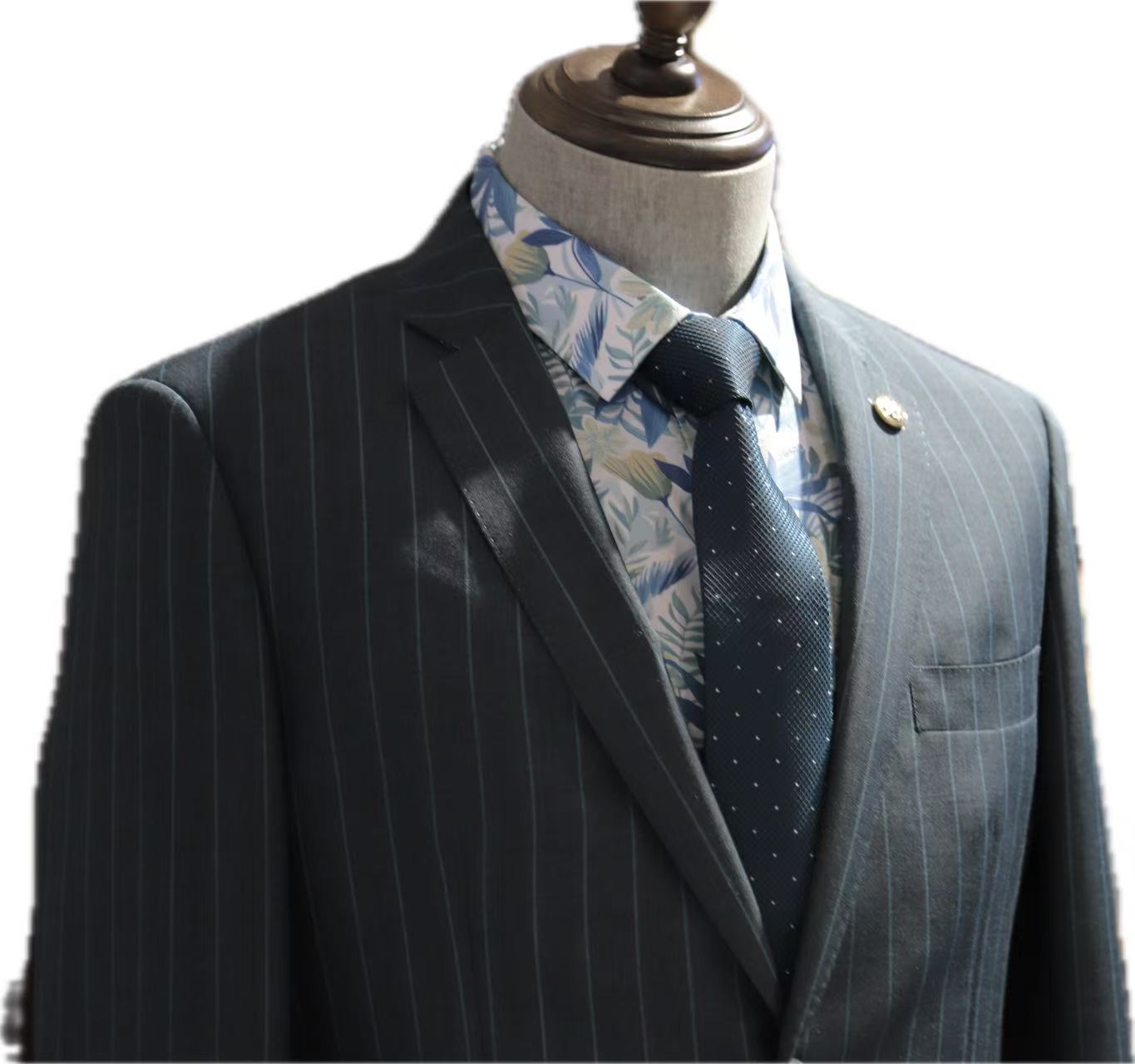 Dark Pinstripe Wool Mohair Business Suit Set