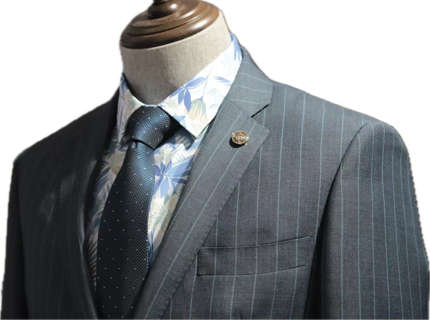 Dark Pinstripe Wool Mohair Business Suit Set