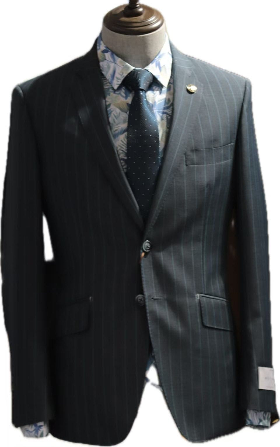Dark Pinstripe Wool Mohair Business Suit Set
