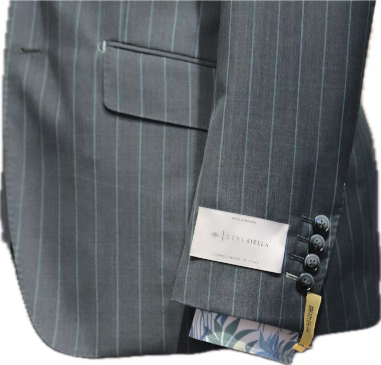 Dark Pinstripe Wool Mohair Business Suit Set