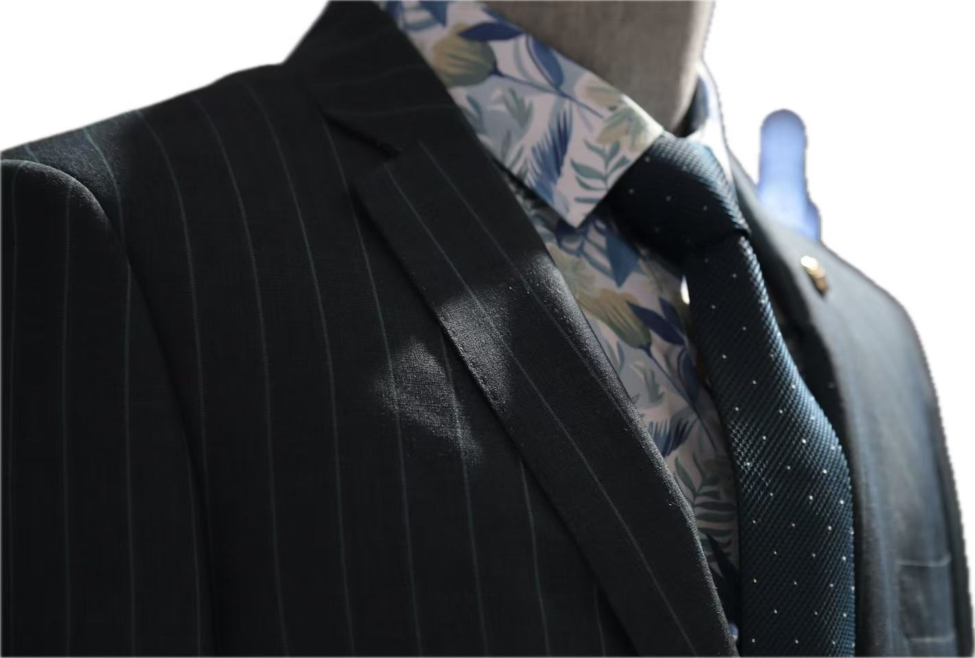 Dark Pinstripe Wool Mohair Business Suit Set