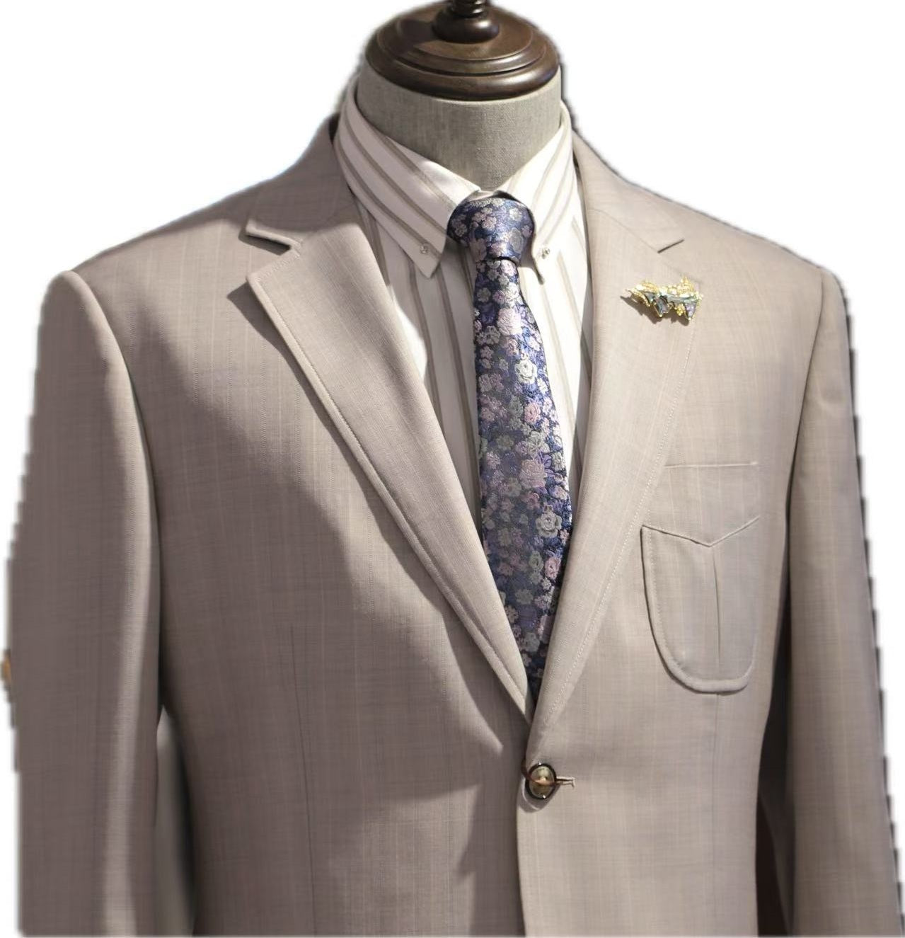 Khaki Subtle Check Wool Blend Suit