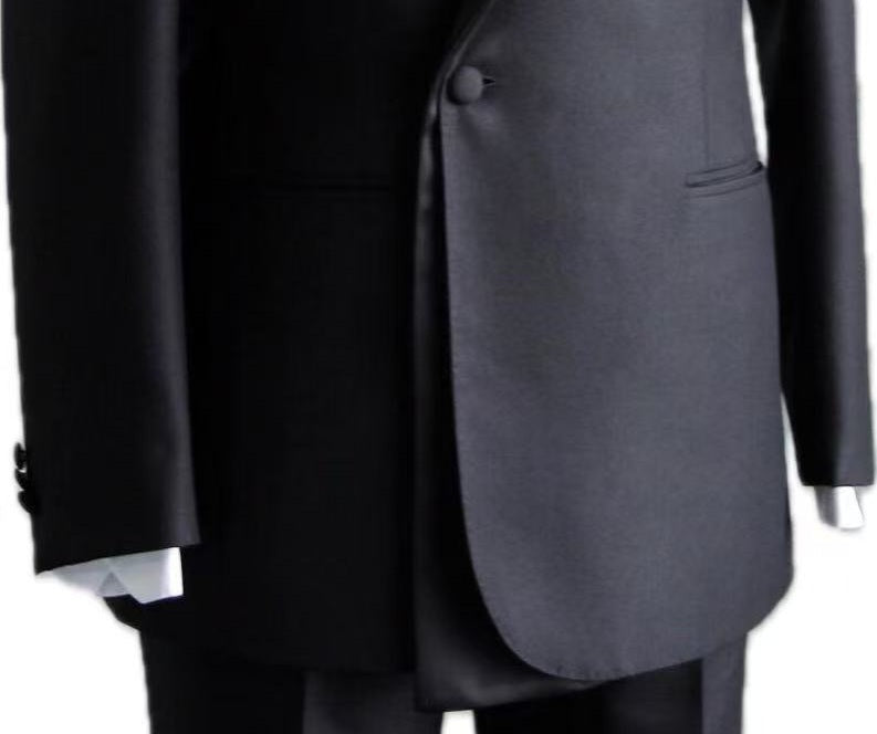 Luxury Black Wool Wrap-Front Wedding Tuxedo