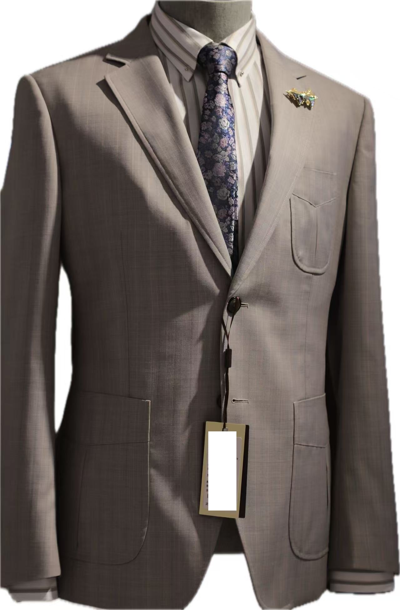 Khaki Subtle Check Wool Blend Suit