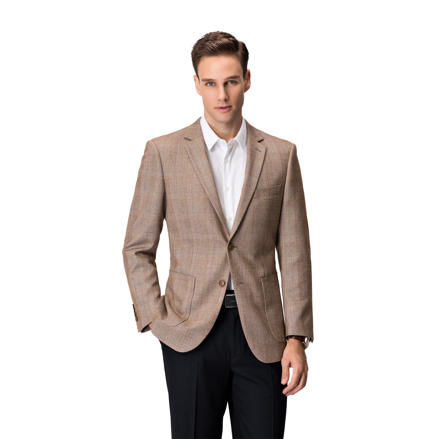 Blazer utilitario moderno de cuadros caqui