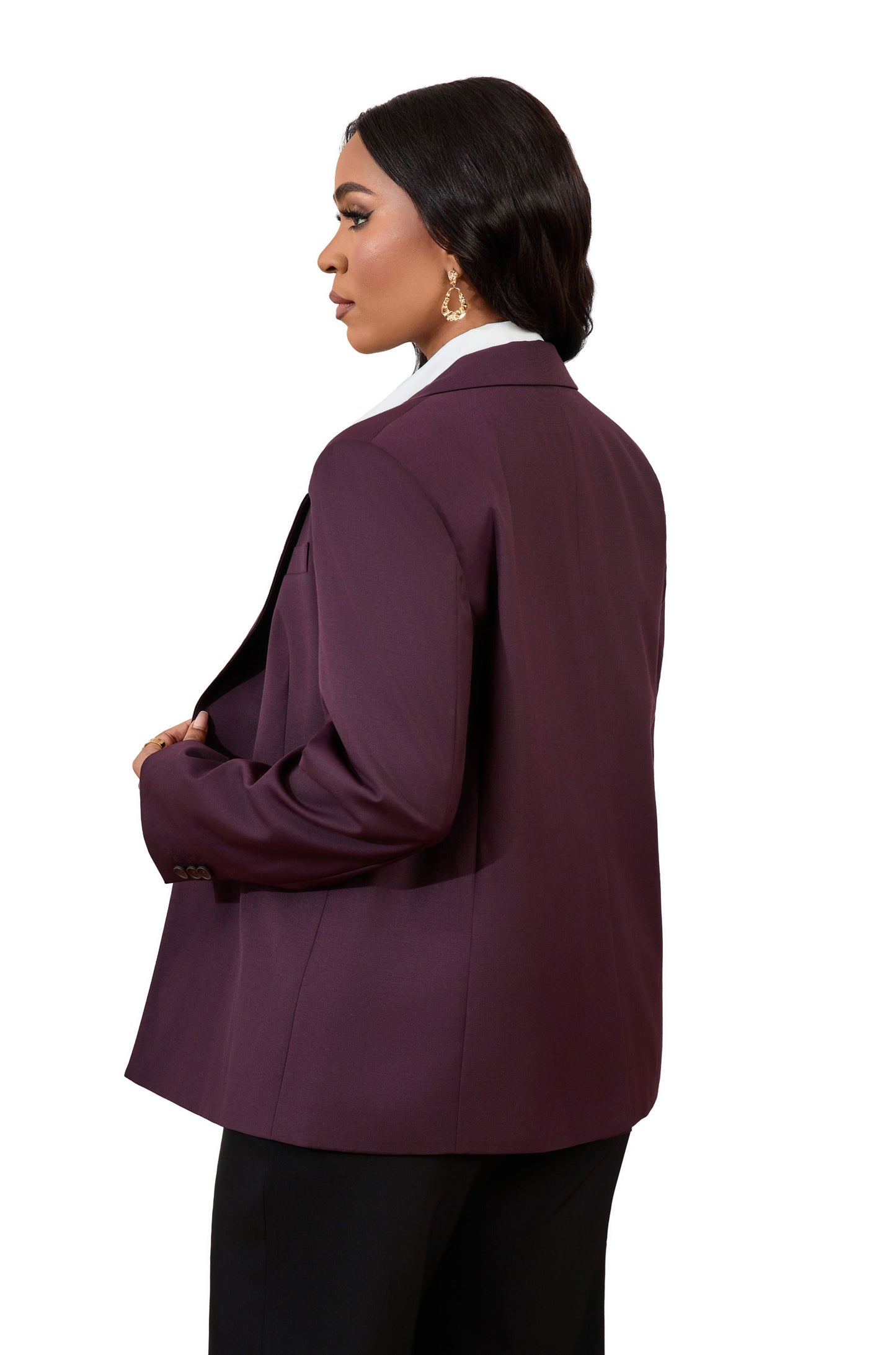 Women’s Wool-Blend Plum Double-Breasted Blazer