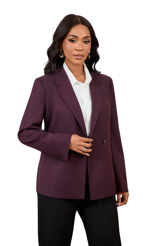 Women’s Wool-Blend Plum Double-Breasted Blazer
