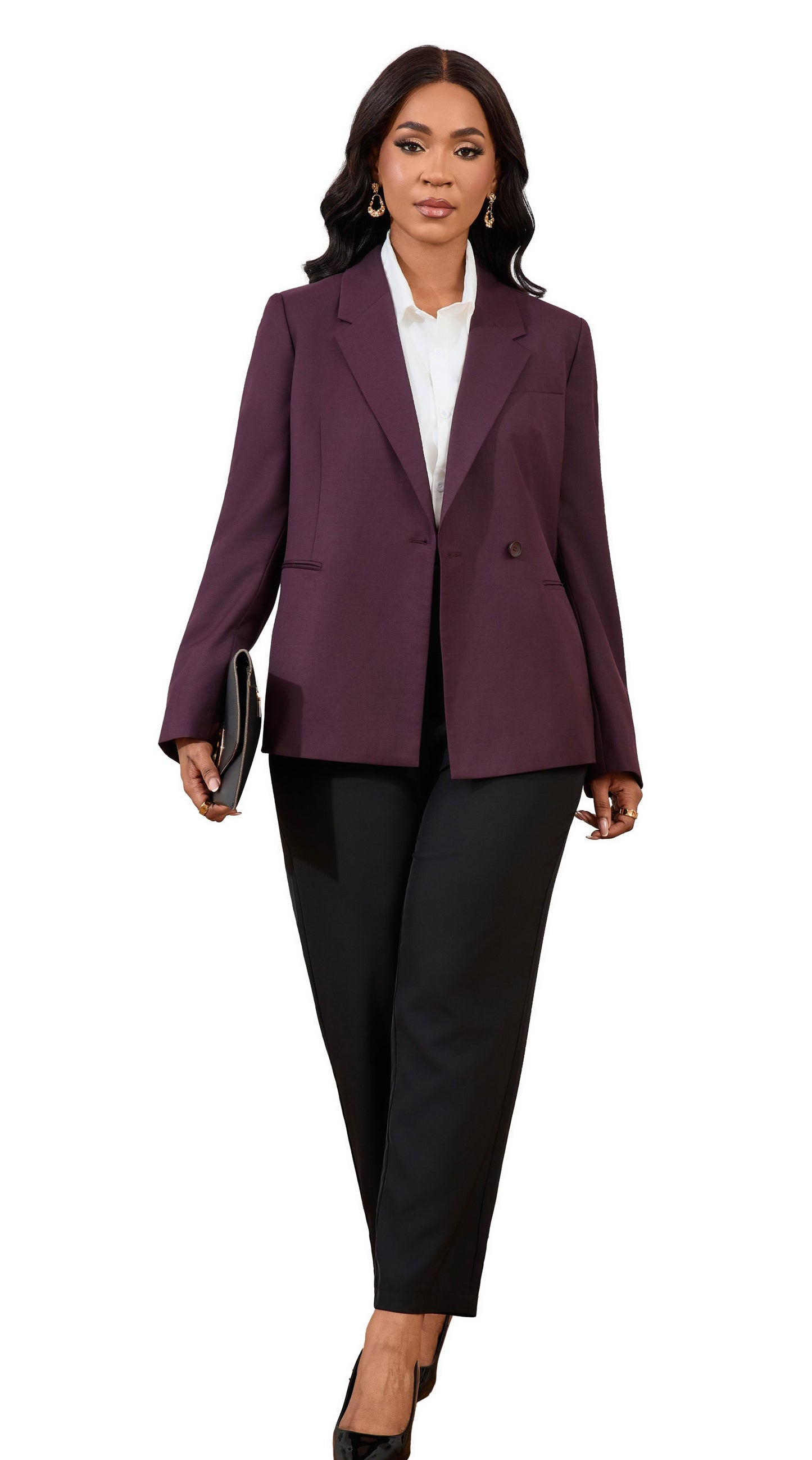 Women’s Wool-Blend Plum Double-Breasted Blazer