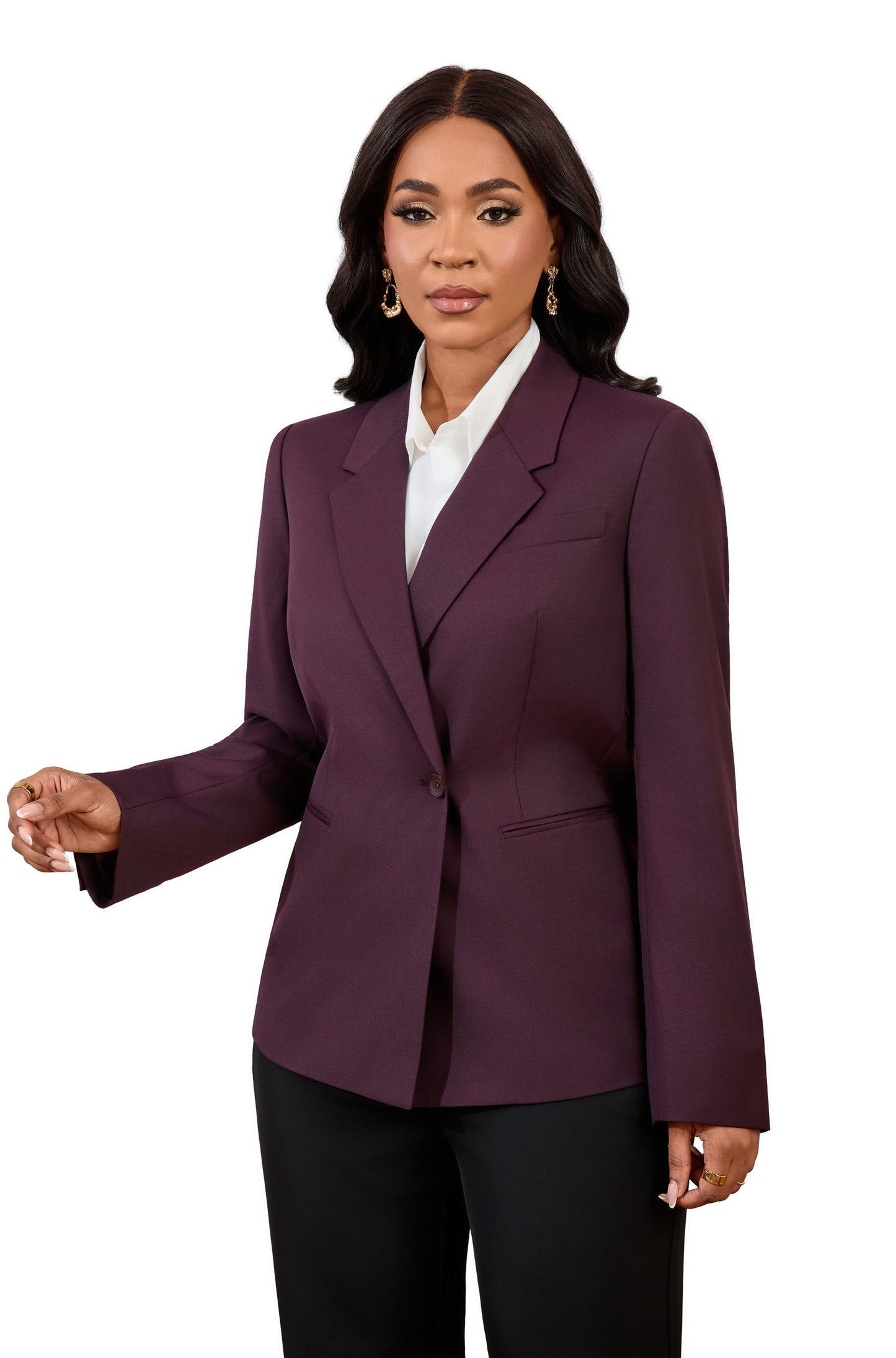 Women’s Wool-Blend Plum Double-Breasted Blazer