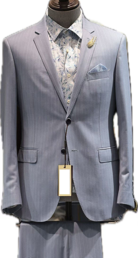 Light Blue Wool Pinstripe Suit