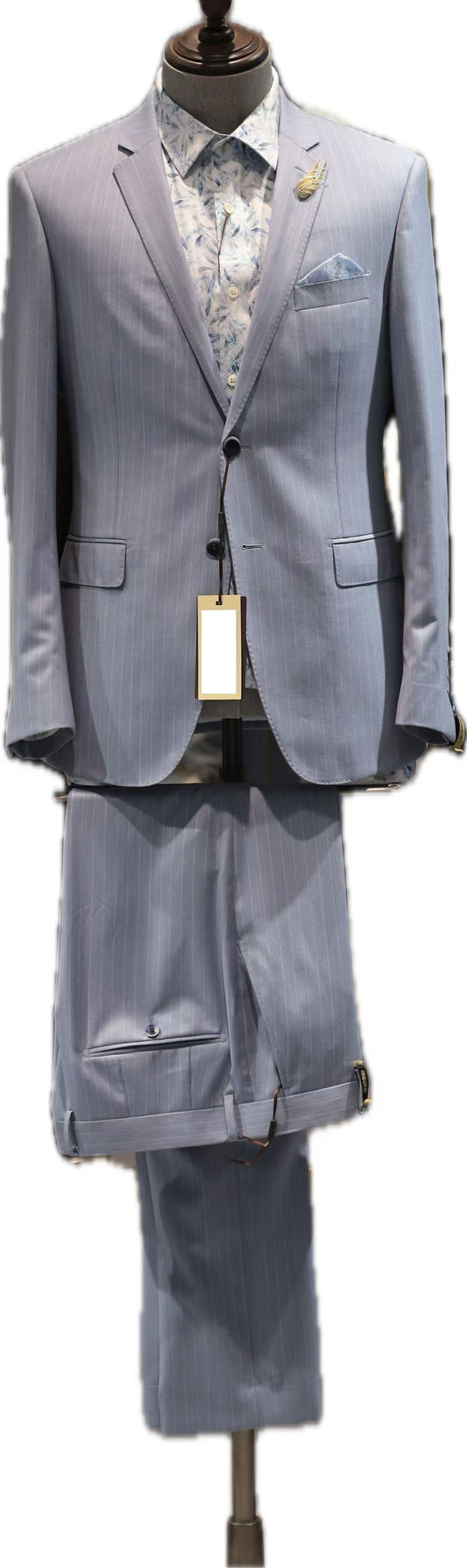 Light Blue Wool Pinstripe Suit