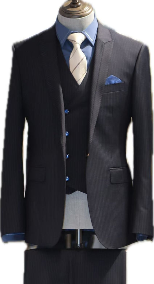 Navy Pinstripe Wool 3-Piece Suit Set