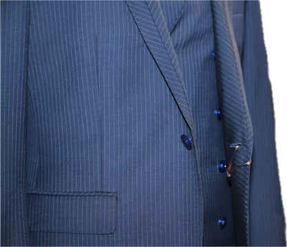 Navy Pinstripe Wool 3-Piece Suit Set