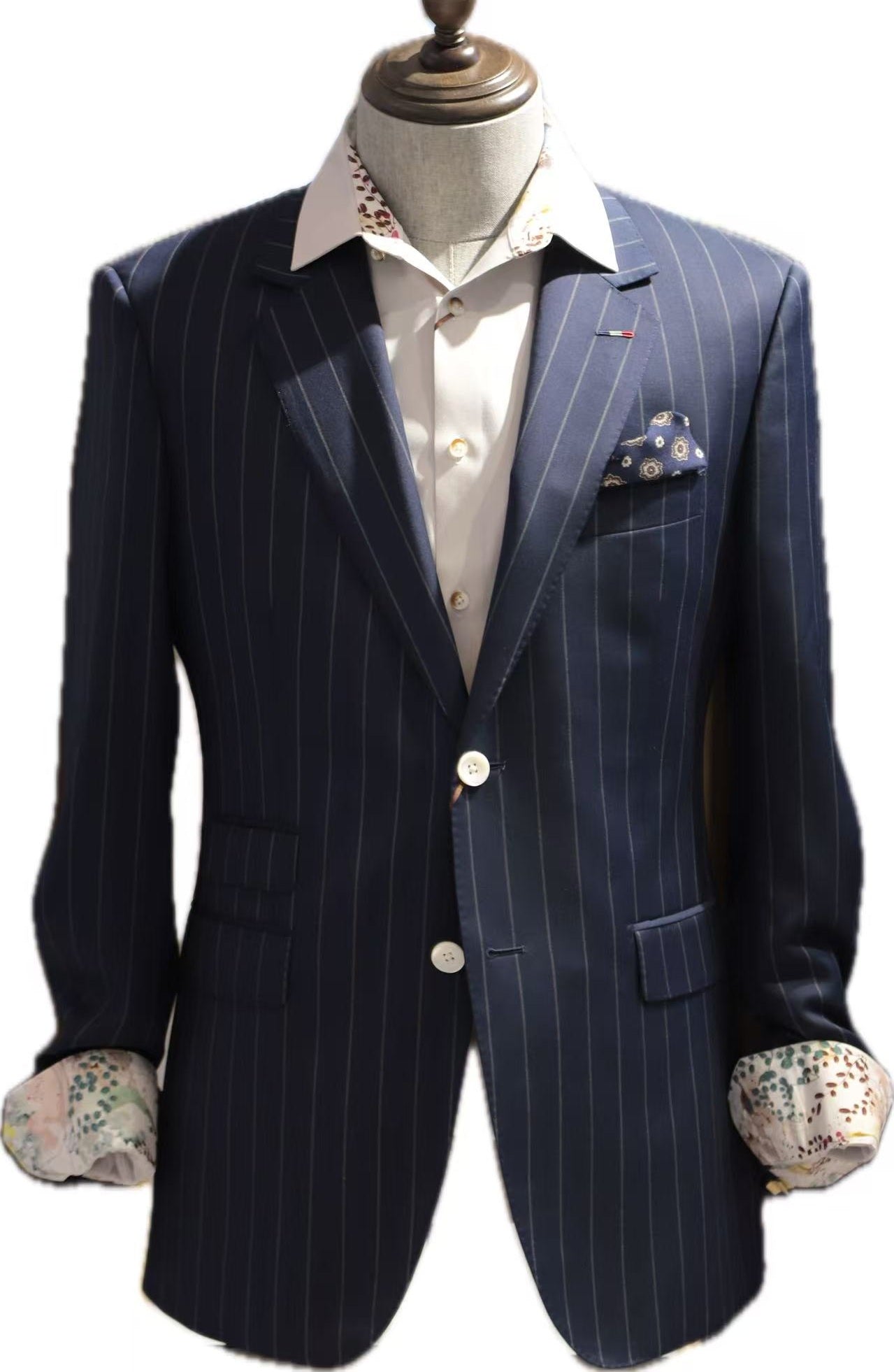 Navy Pinstripe Wool Blazer