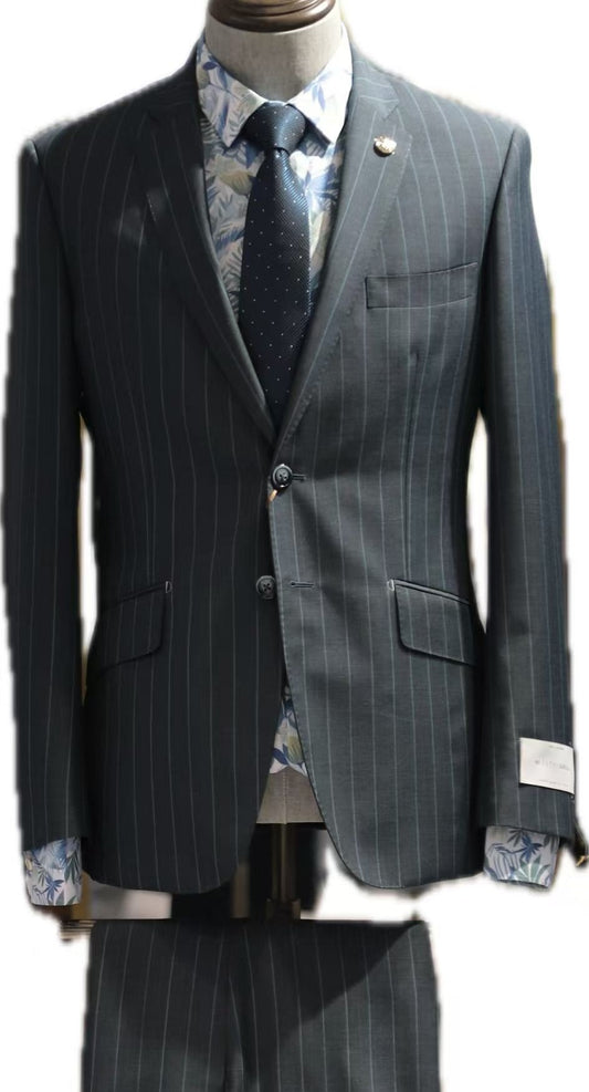 Dark Pinstripe Wool Mohair Business Suit Set
