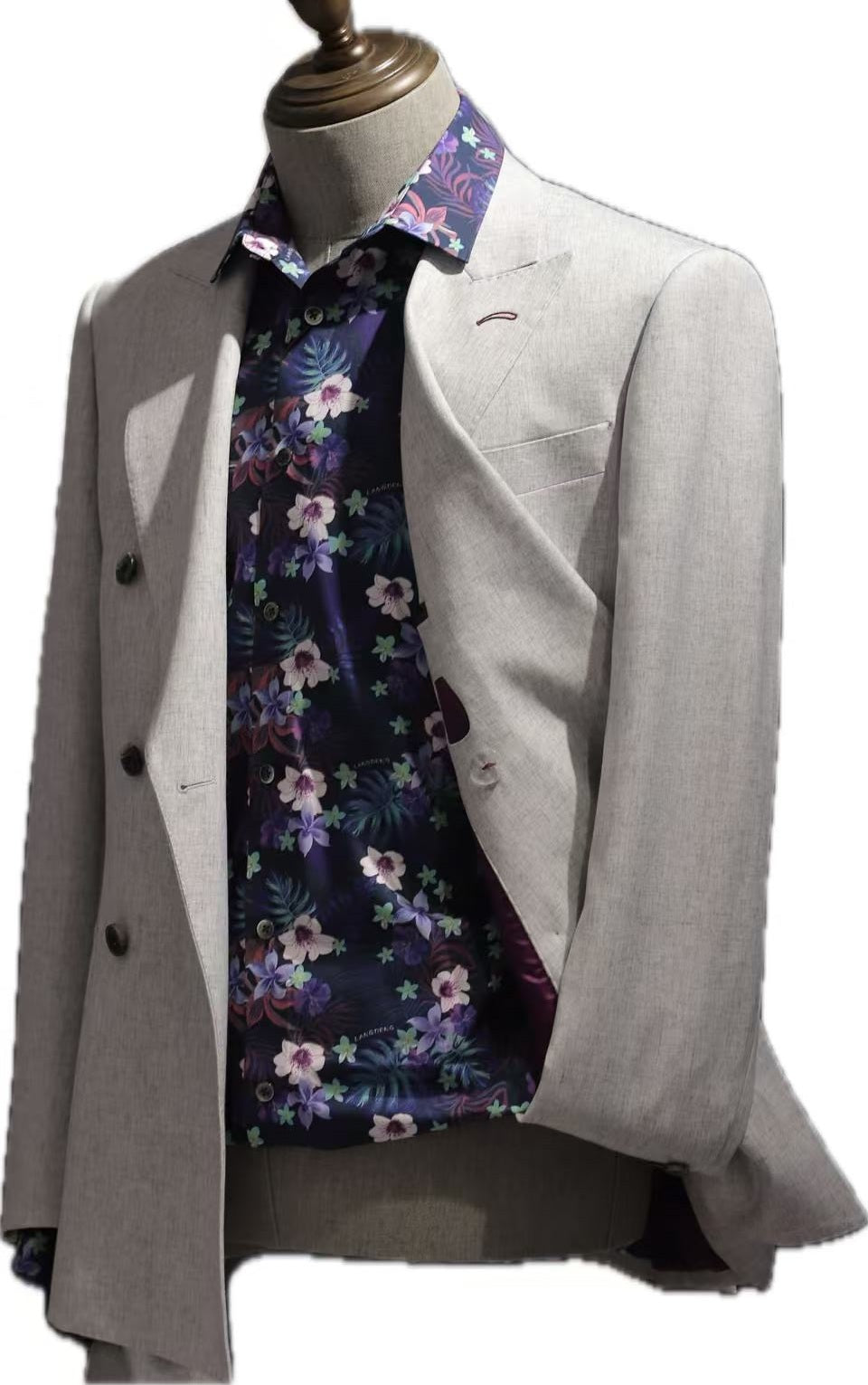 Light Grey Double-Breasted Suit