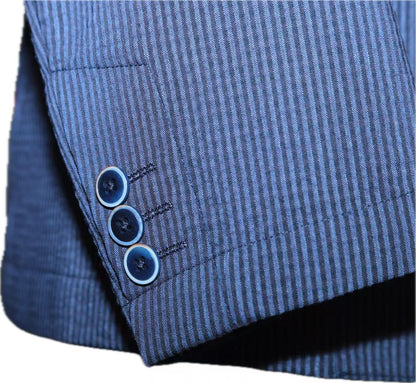 Navy Micro-Stripe Cotton Blend Blazer