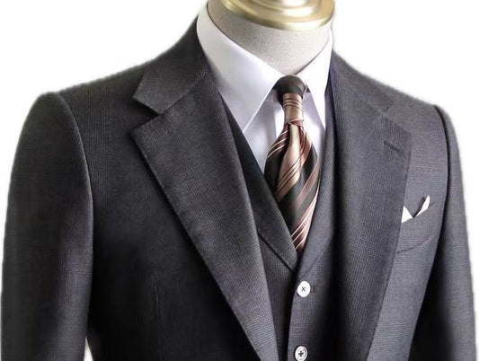 Luxury Dark Gray Wool Wedding Suit 3-Piece