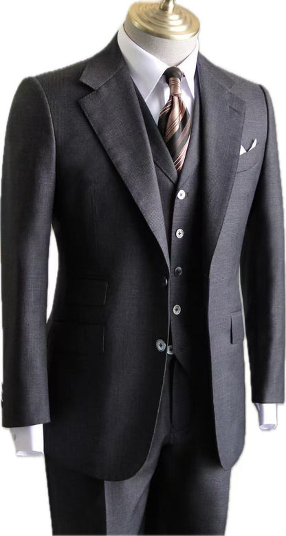 Luxury Dark Gray Wool Wedding Suit 3-Piece
