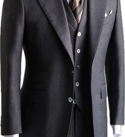 Luxury Dark Gray Wool Wedding Suit 3-Piece