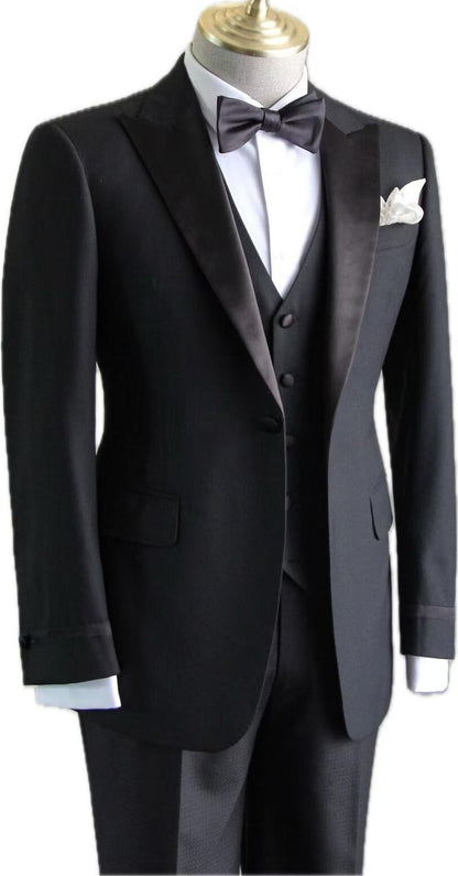 Luxury Black Tuxedo 3-Piece Suit – Wool Silk Cotton