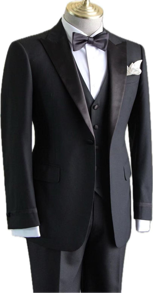 Luxury Black Tuxedo 3-Piece Suit – Wool Silk Cotton