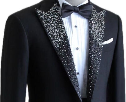 Luxury Crystal Lapel Tuxedo – Black Wedding Suit for Groom