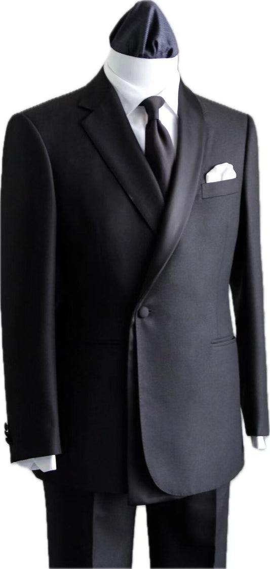Luxury Black Wool Wrap-Front Wedding Tuxedo