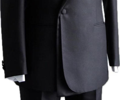 Luxury Black Wool Wrap-Front Wedding Tuxedo
