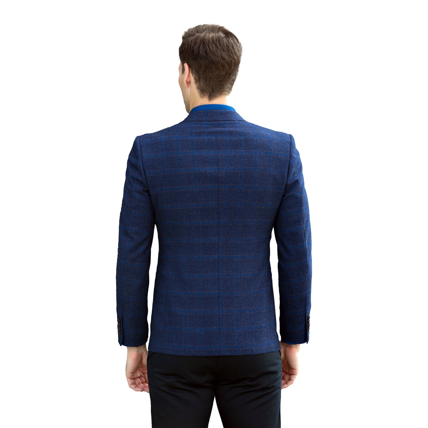 Slim-Fit Grid-Pattern Business Suit Blazer