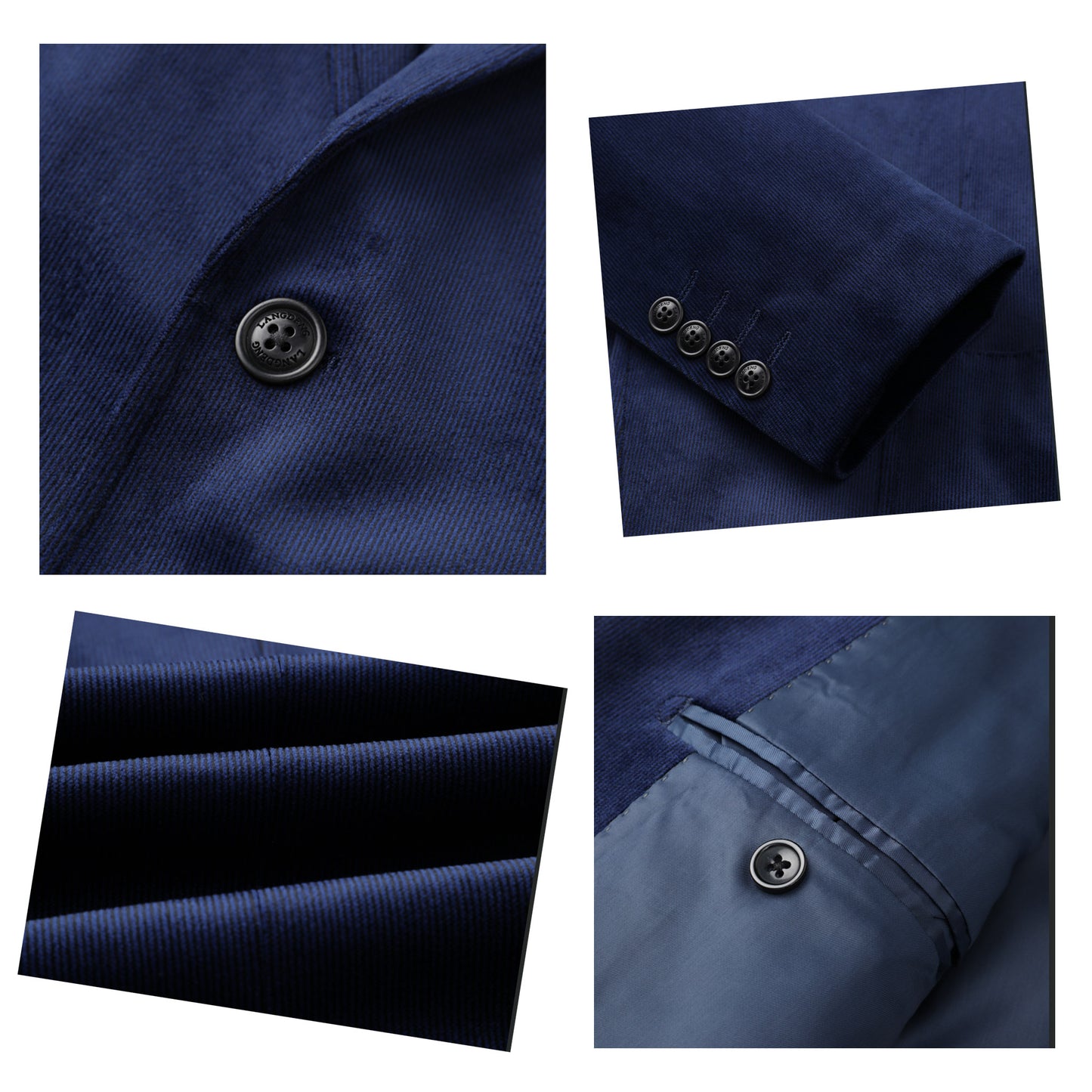 Classic Bright Navy Casual Corduroy Suit Blazer