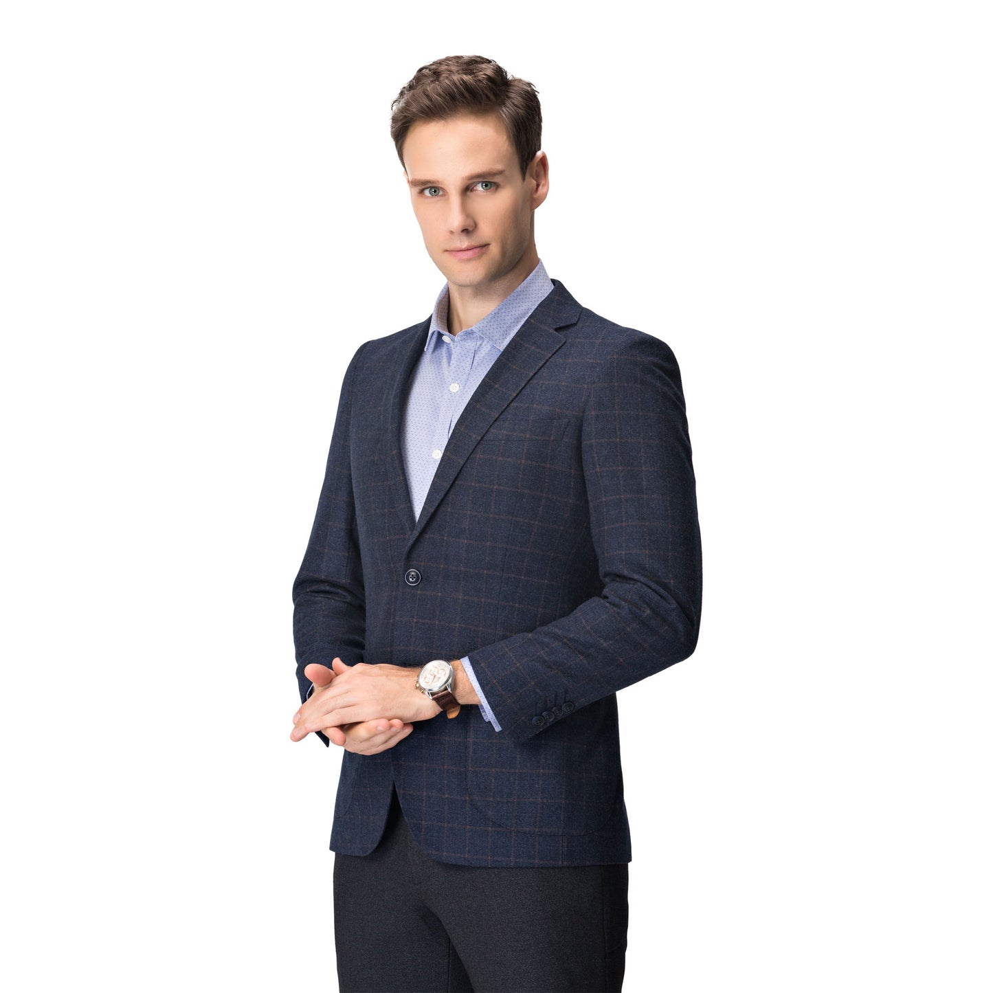 Navy Check Technical Suit Blazer - Tailored Versatility