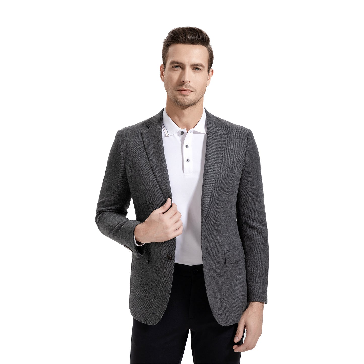 Classic Grey Cotton-Wool Tailored Blazer Jacket