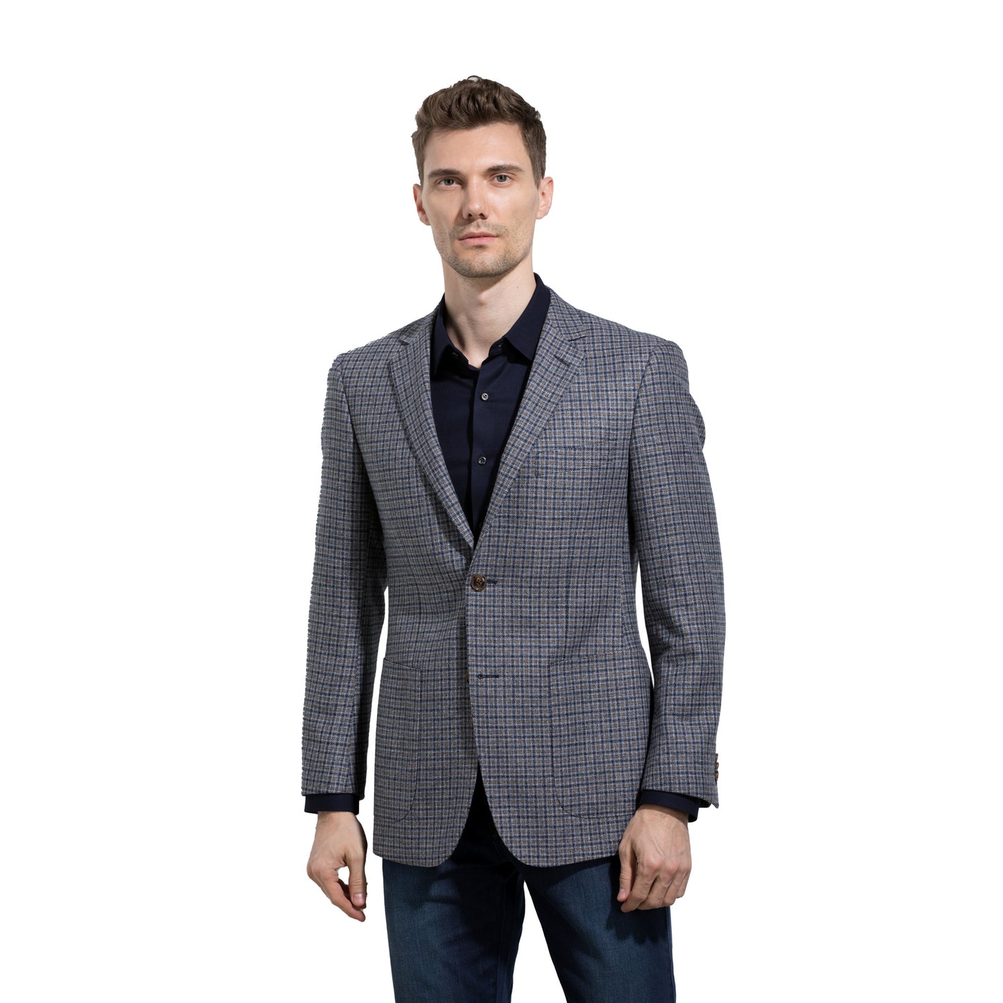 Relaxed Check Wool-Blend Casual Blazer
