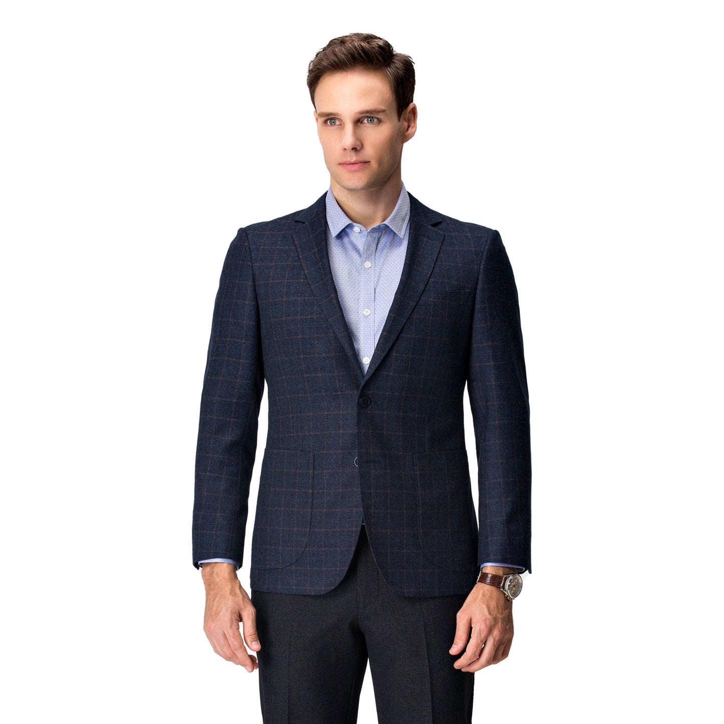 Navy Check Technical Suit Blazer - Tailored Versatility