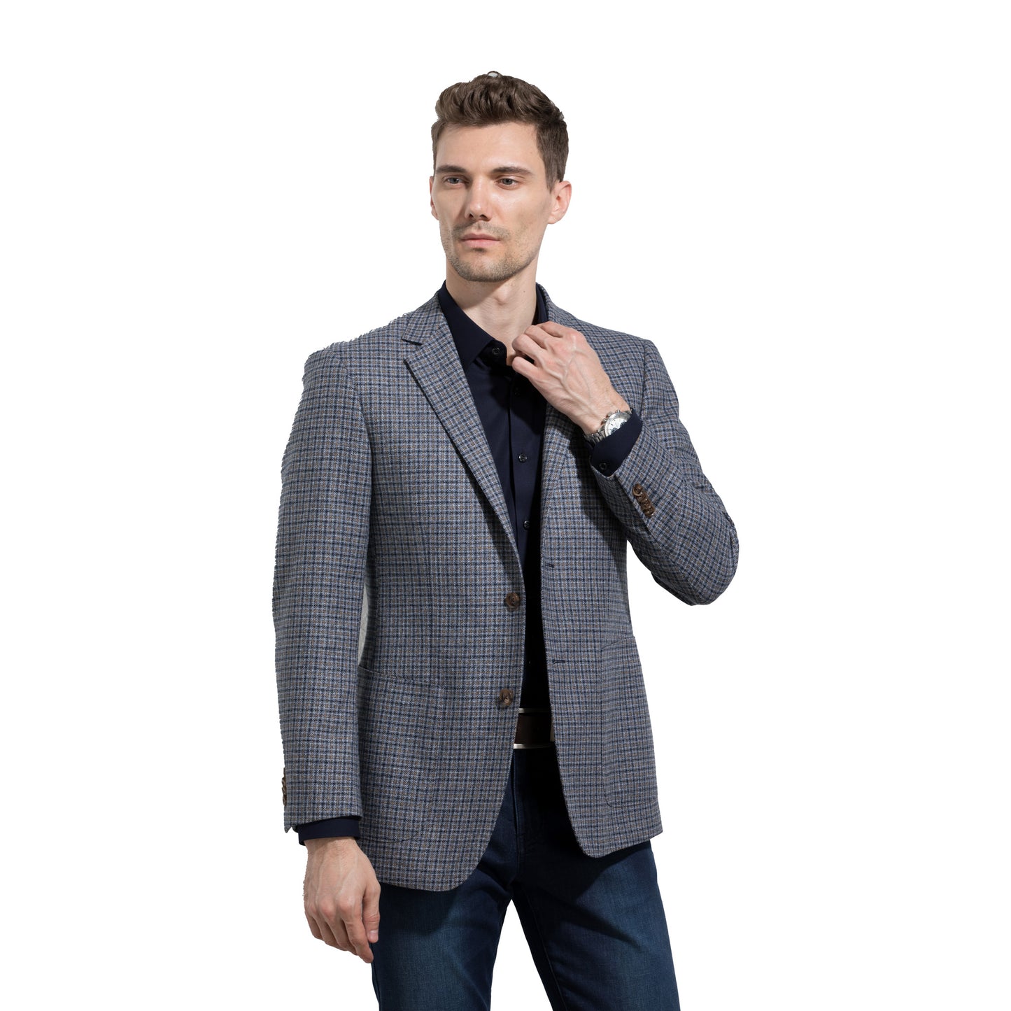 Relaxed Check Wool-Blend Casual Blazer