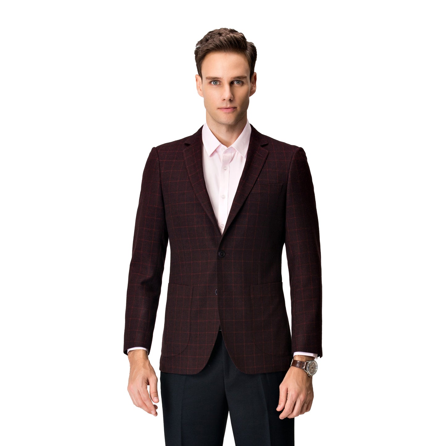 Blazer a cuadros carmesí: elegante. Estructurado. Impactante.