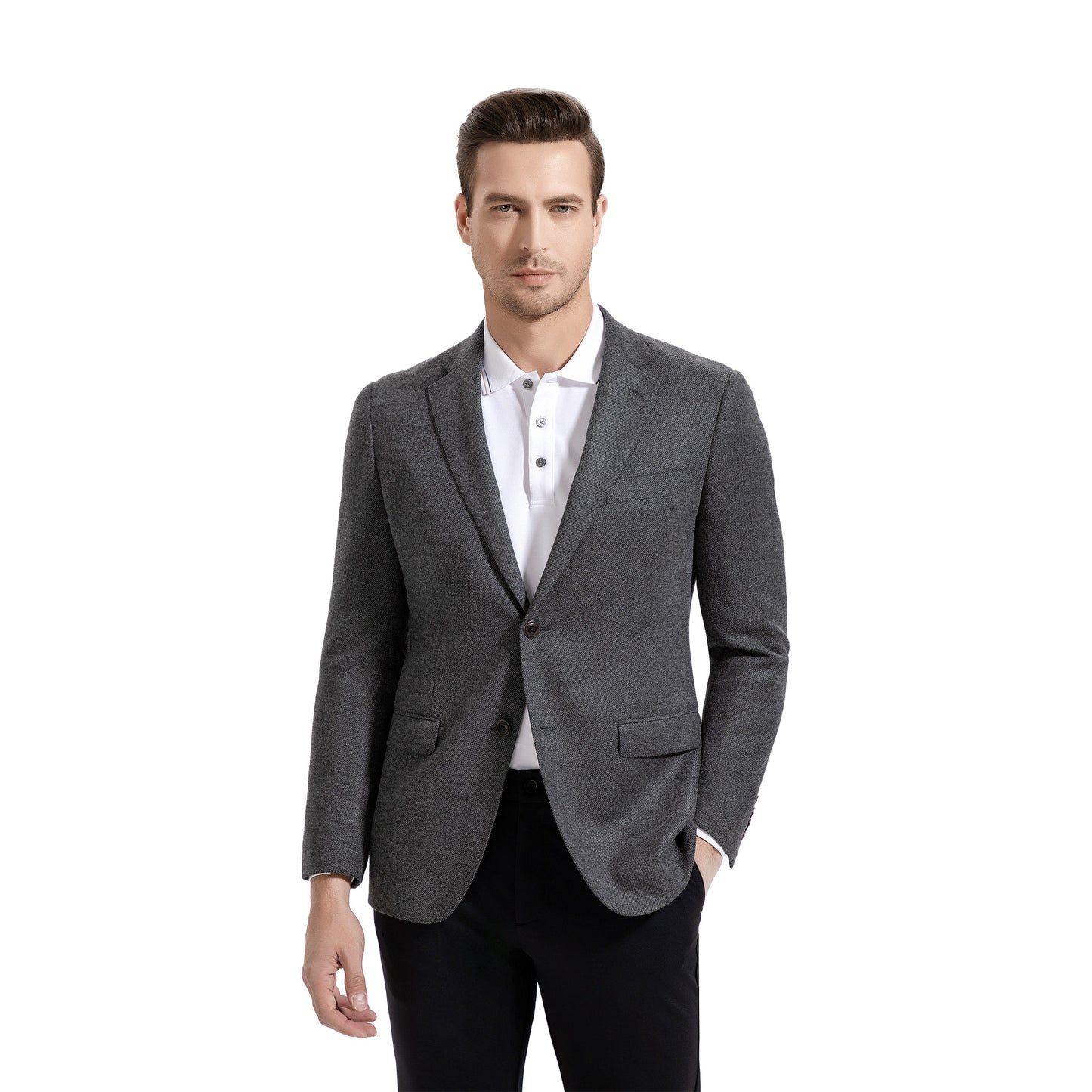 Classic Grey Cotton-Wool Tailored Blazer Jacket