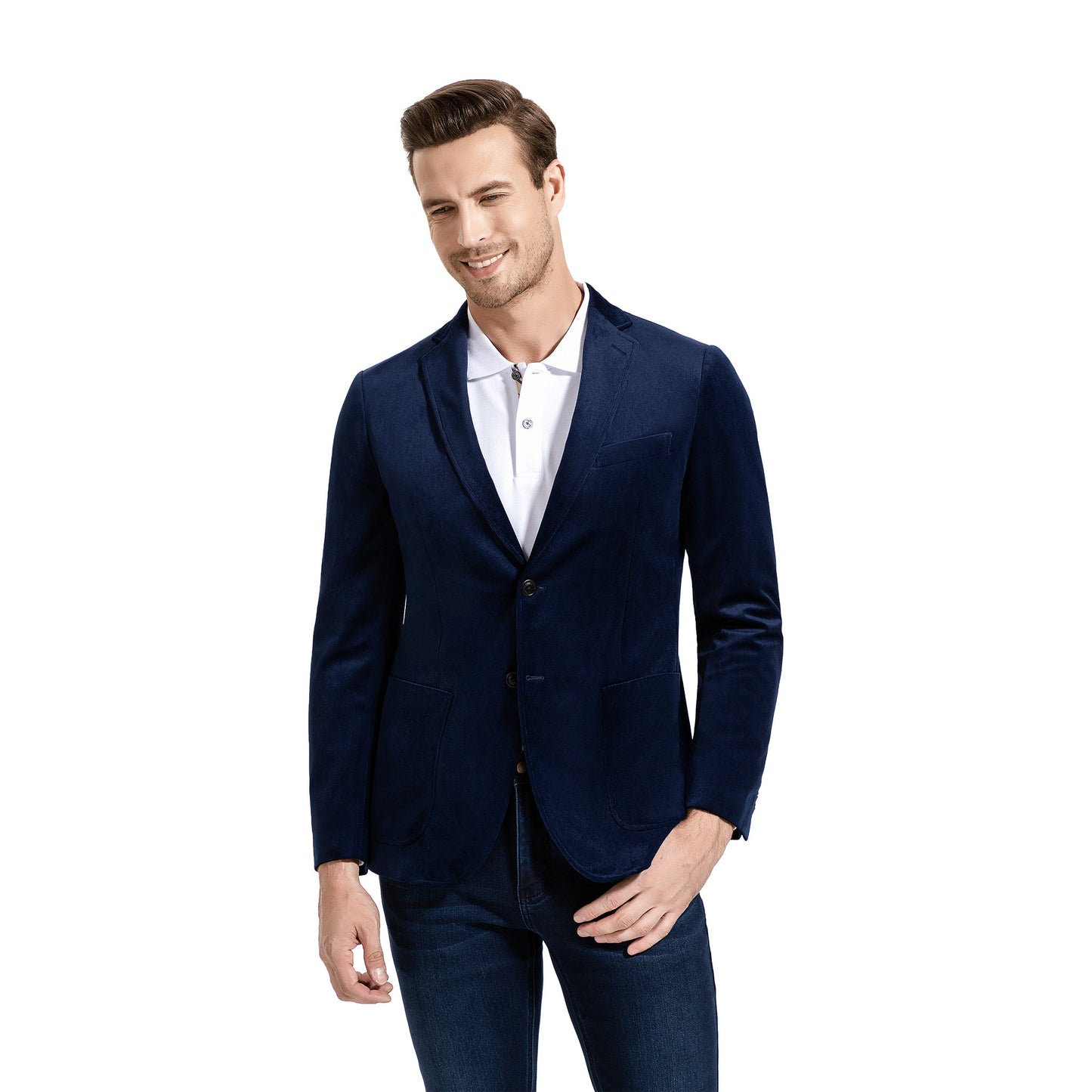 Classic Bright Navy Casual Corduroy Suit Blazer