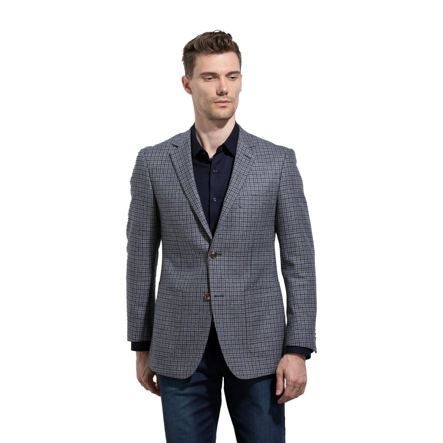 Relaxed Check Wool-Blend Casual Blazer