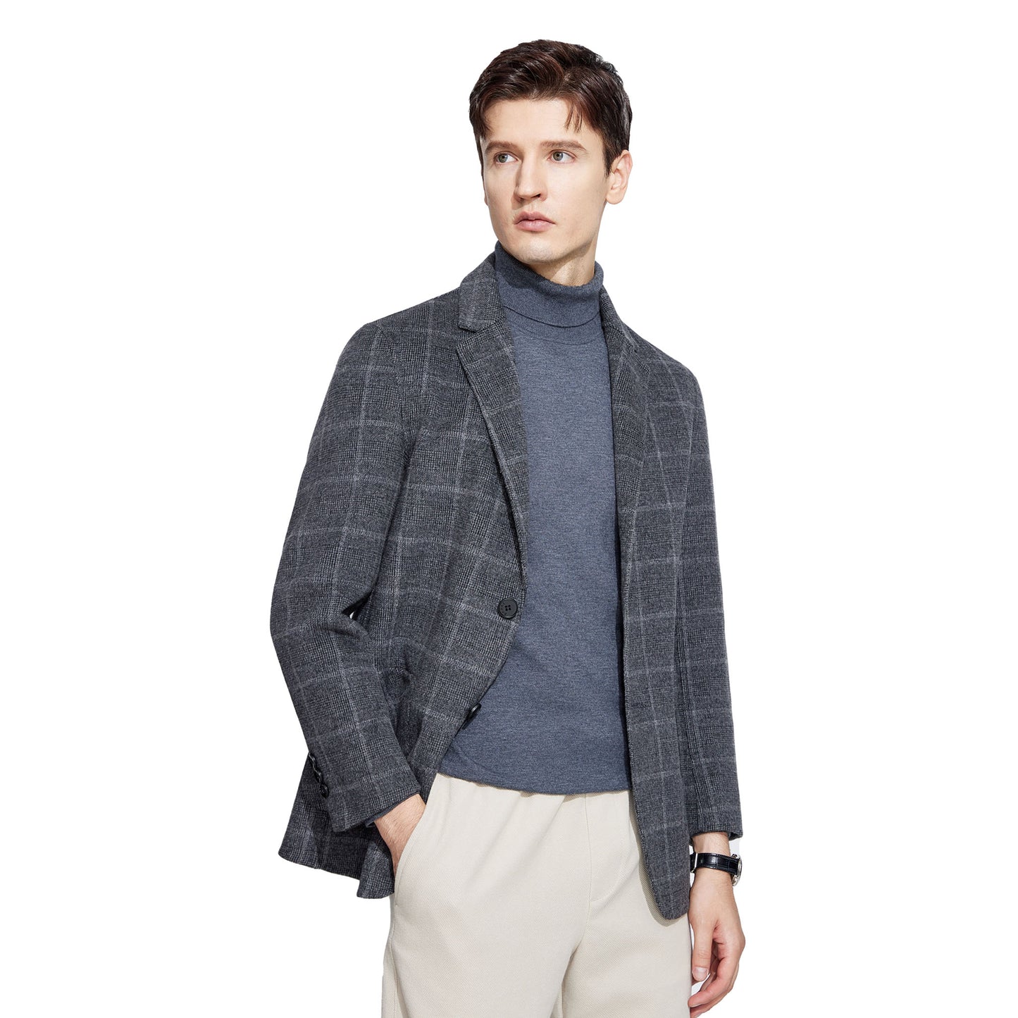 Premium Wool Grey Check Blazer - Effortless Elegance
