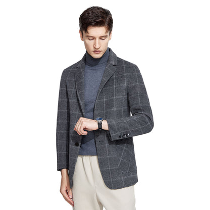 Premium Wool Grey Check Blazer - Effortless Elegance